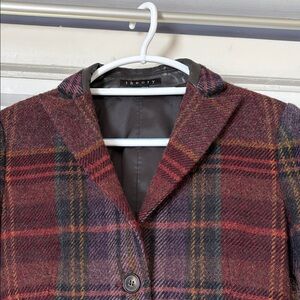 Theory Shamara Plaid Wool Alpaca Cropped Blazer Jacket Leather Elbow Patch Sz 6